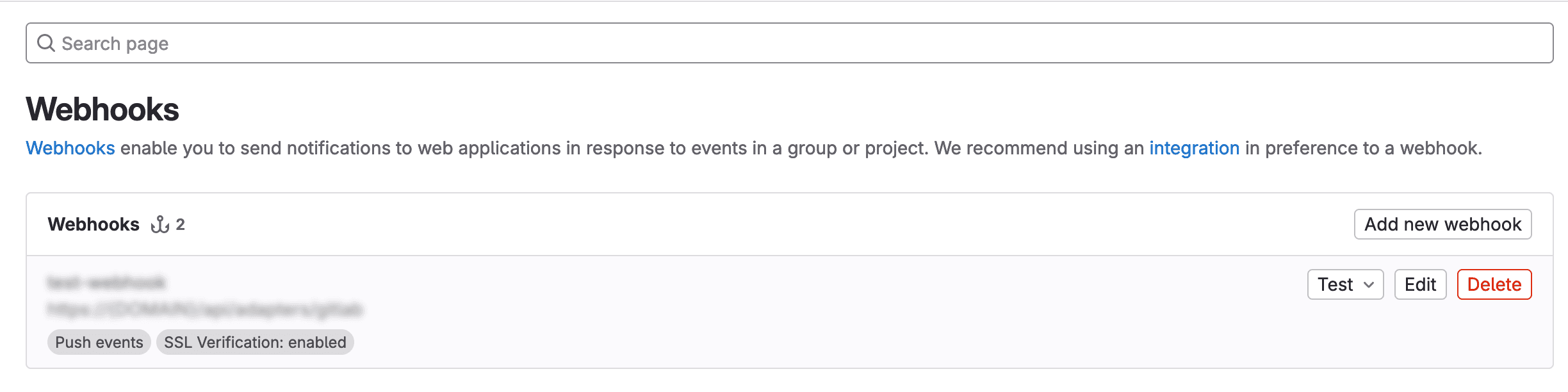 Gitlab Webhook Settings