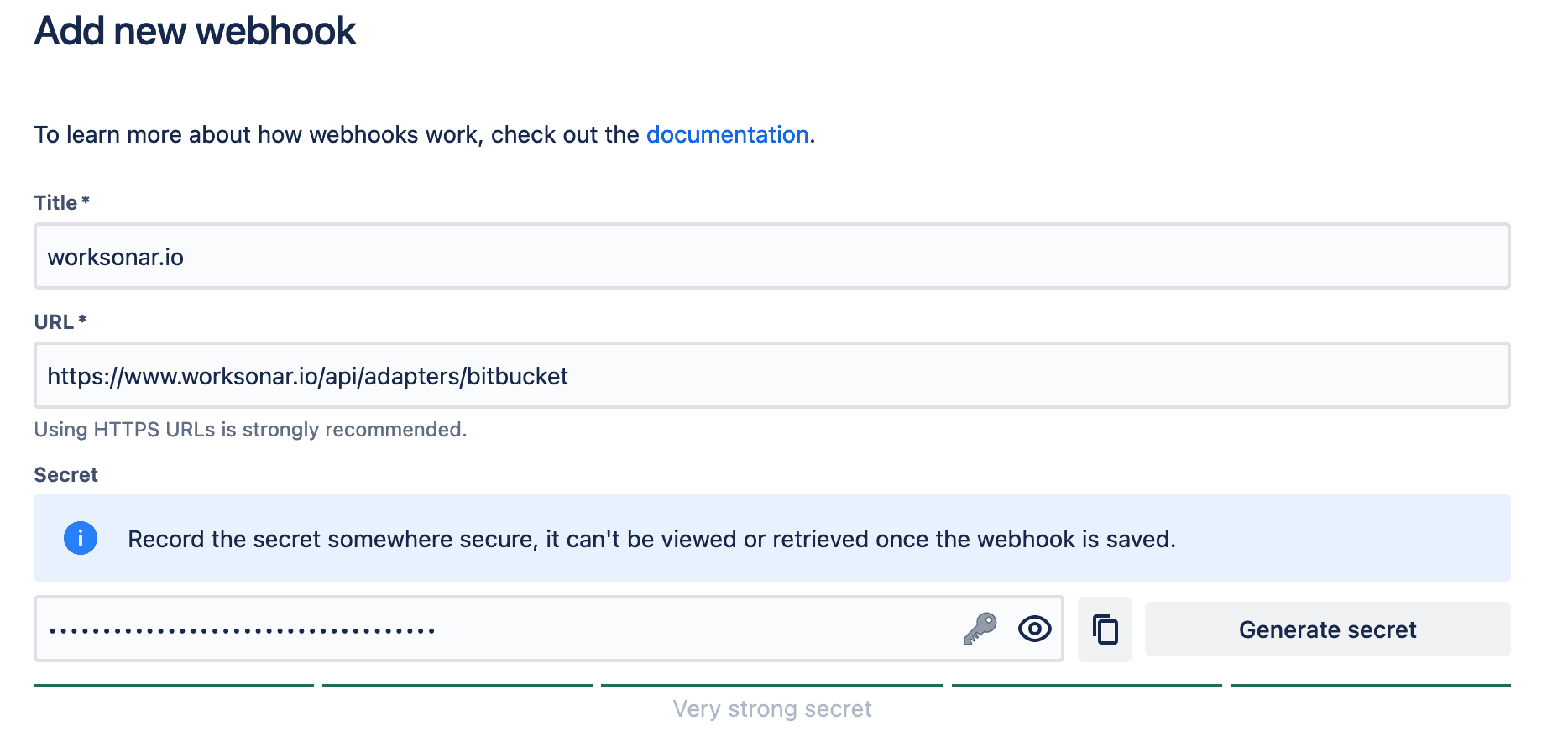 Bitbucket Url and Secret Form