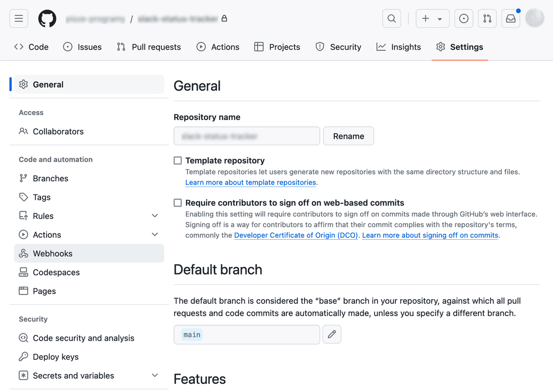 Github Webhook Settings